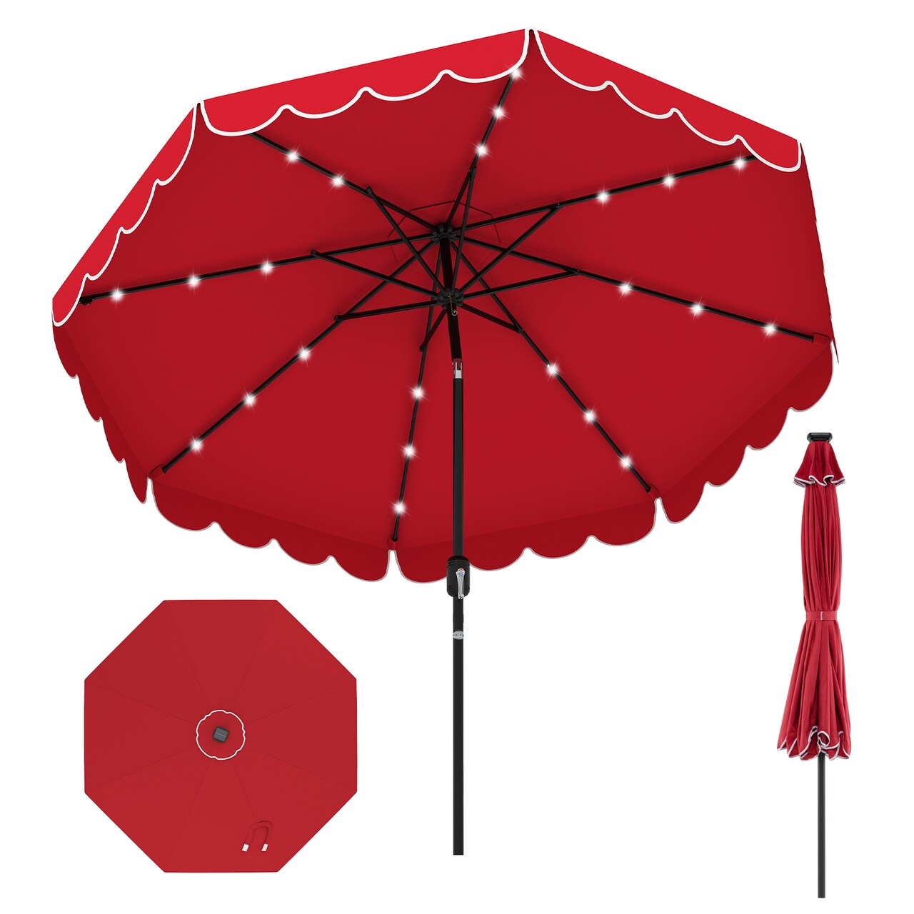 Polyester Solar LED Patio Umbrella 9.3ft with Tilt and Crank Handle